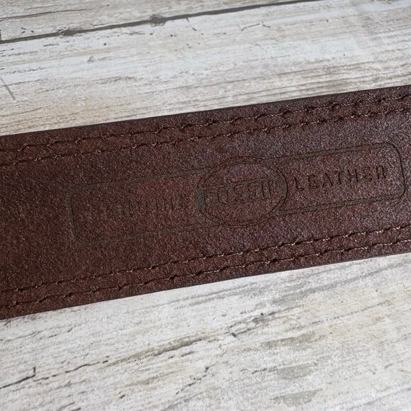 Fossil Leather Belt Sz Med Red 31” Metal Buckle Western Boho Earthy Classic - Picture 10 of 12